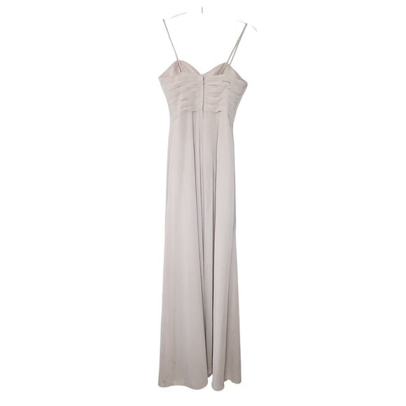 WToo Taupe Bridesmaid Crinkle Chiffon Maxi Dress Womens 0 Neutral Boho - Picture 6 of 11